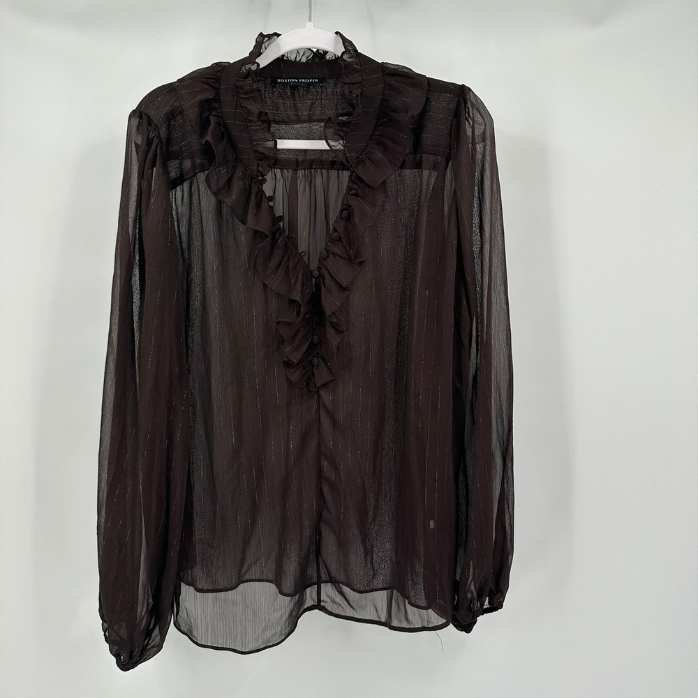 Boston Proper Womens Boho Sheer Ethereal Top Size L Shimmer Romantic Steampunk